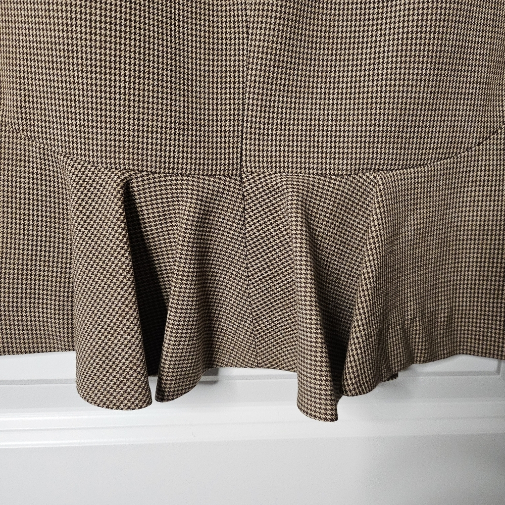 Rafaella Brown Houndstooth Pencil Skirt Size 8 Back Flounce Career Work Business - Picture 5 of 12